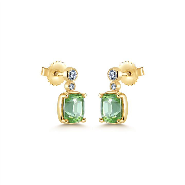 14K Yellow Gold Peridot & Diamond Earrings