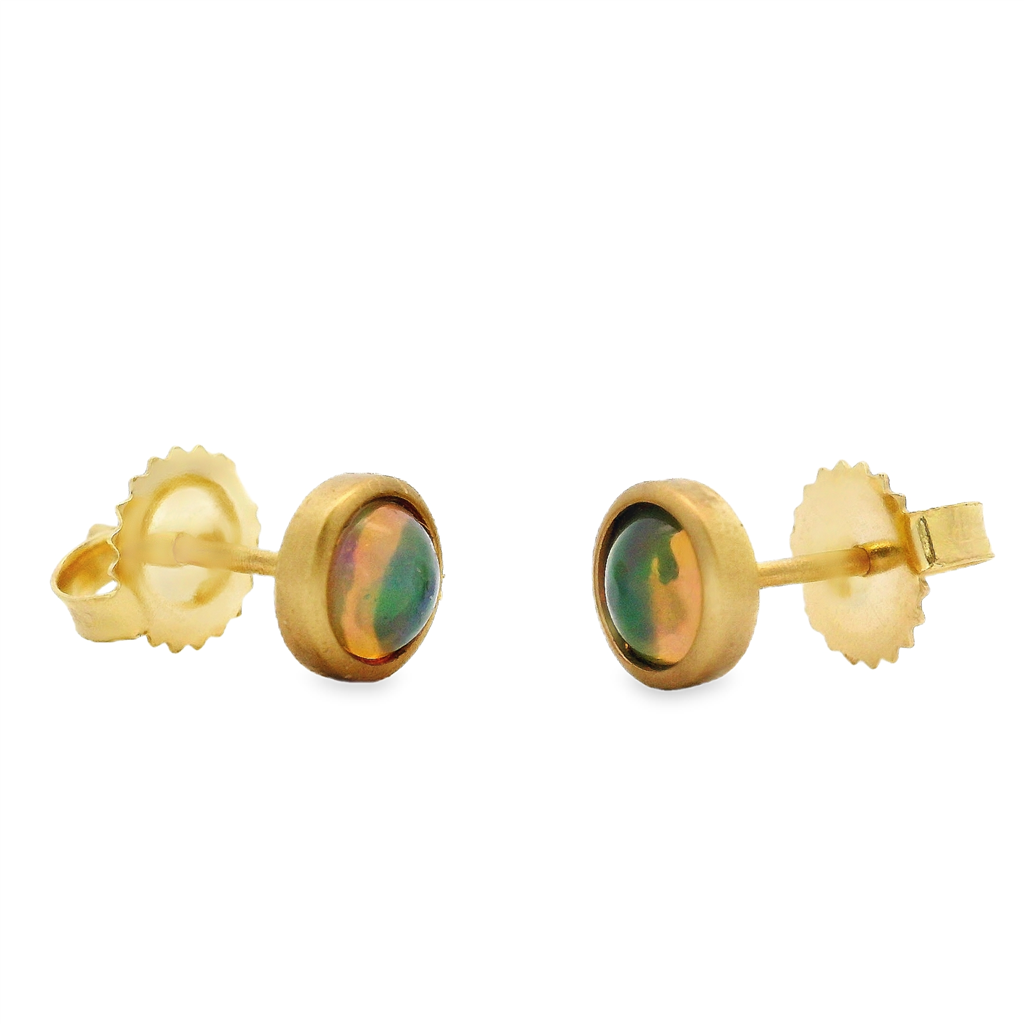 18K Yellow Gold Cabochon Opal Bezel Stud Earrings – 0.54ctw.