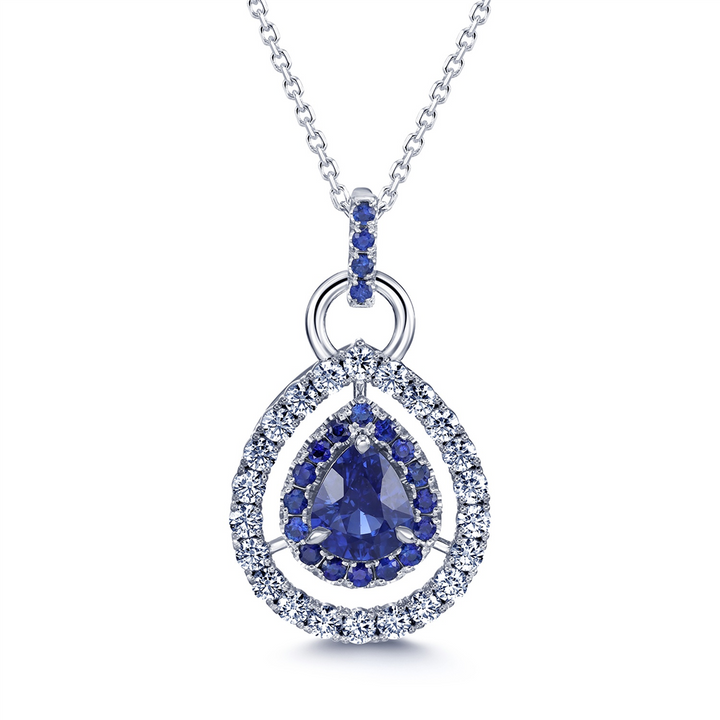 14K White Gold Pear-Shaped Sapphire & Diamond Pendant – 2.58ctw.