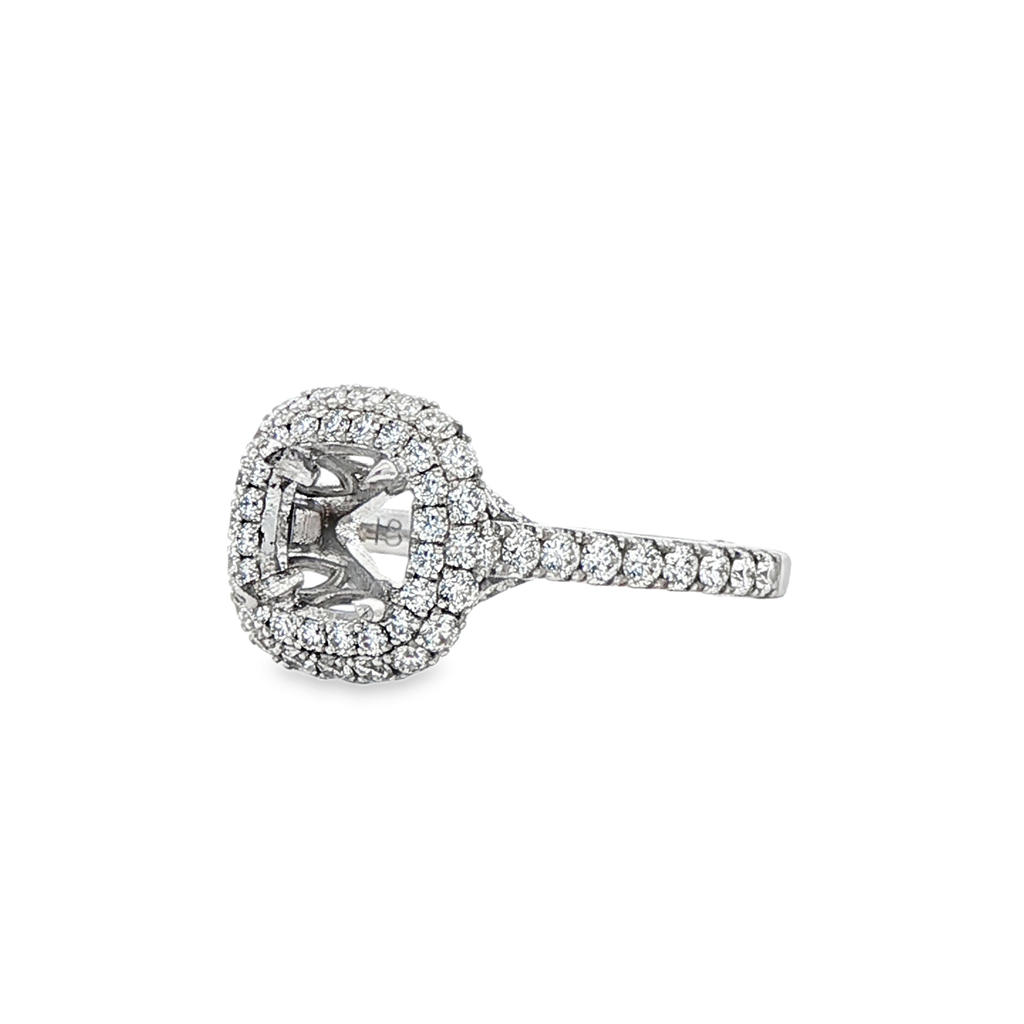 18K White Gold Halo Semi-Mount Engagement Ring – 0.87ctw.