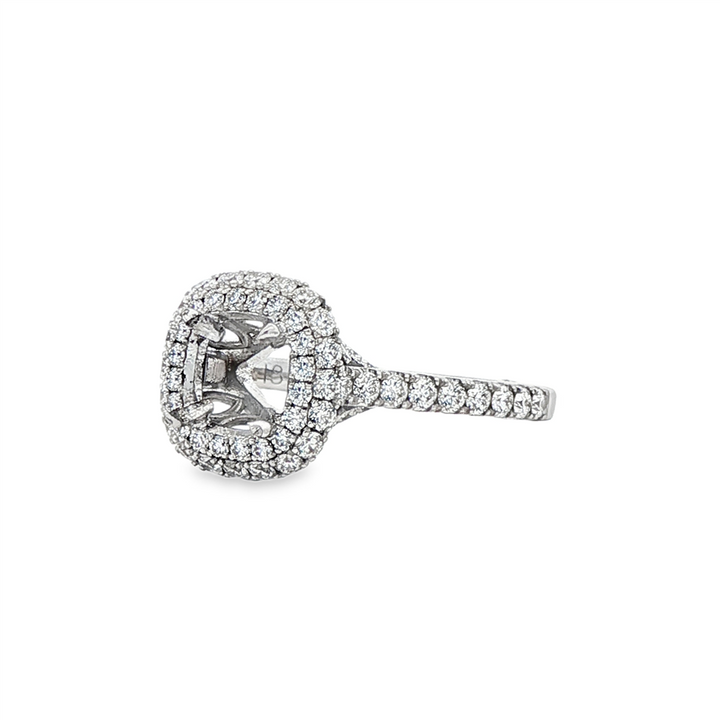 18K White Gold Halo Semi-Mount Engagement Ring – 0.87ctw.