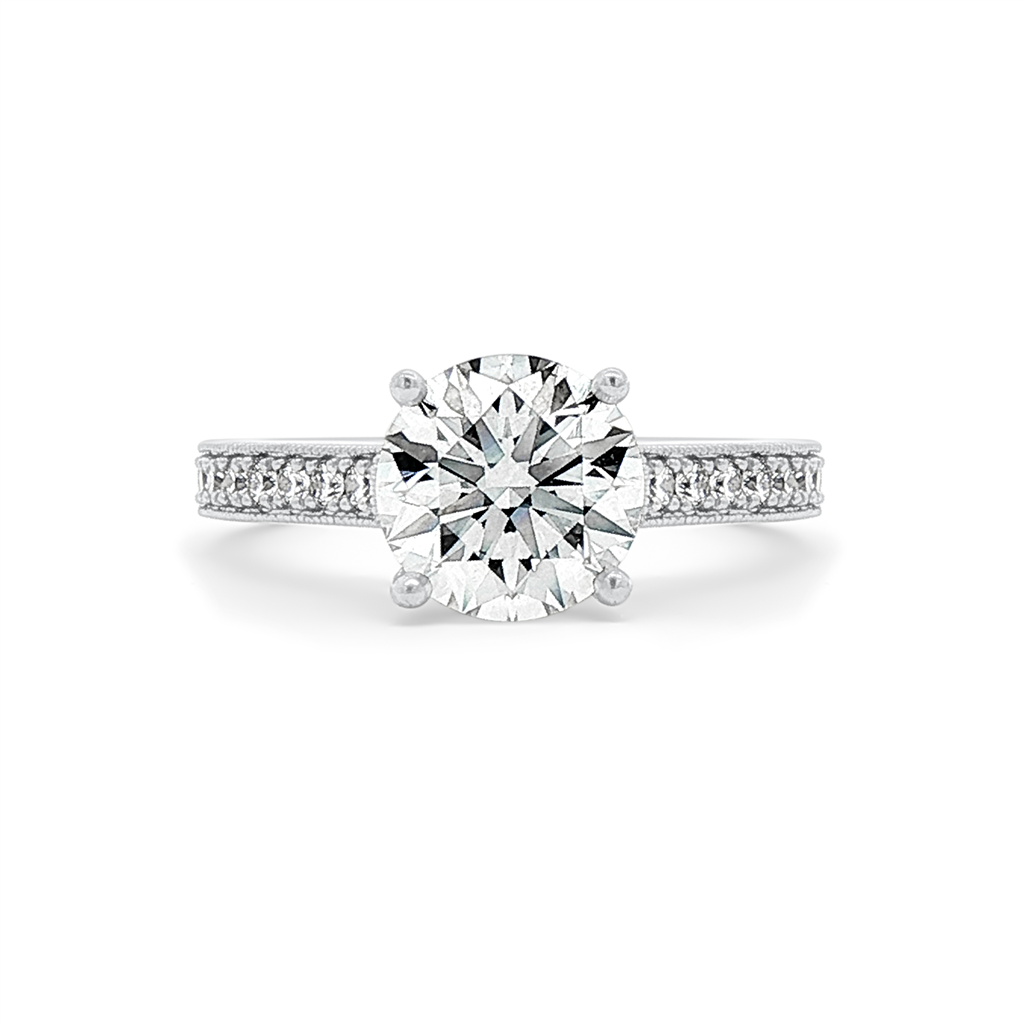 14K White Gold Milgrain Prong/Channel Set Lab Grown Diamond Semi-Mount Engagement Ring