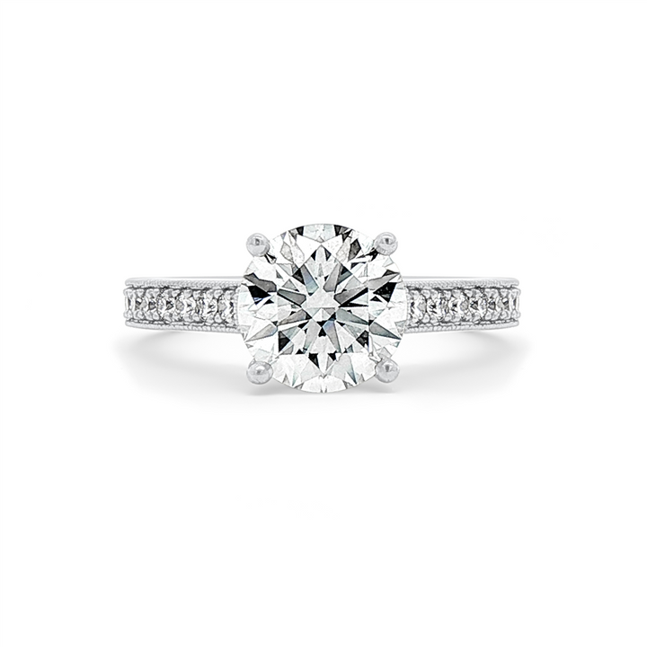 14K White Gold Milgrain Prong/Channel Set Lab Grown Diamond Semi-Mount Engagement Ring