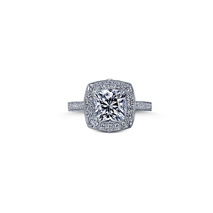 18K White Gold Diamond Halo Semi-Mount Engagement Ring 1.92ctw.