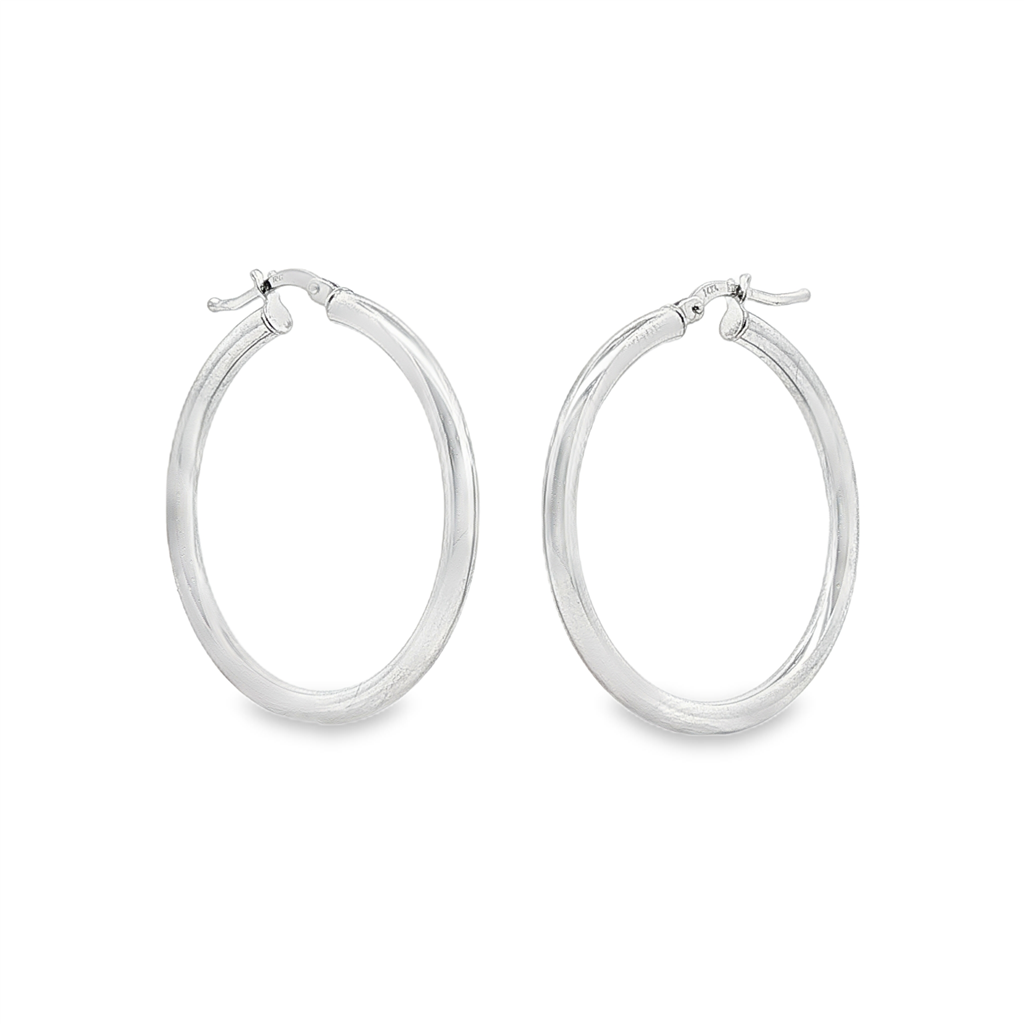 14K White Gold Medium Hoop Earrings – 31x3mm, 2.8g