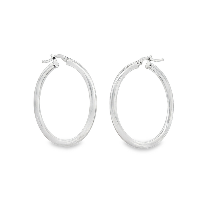 14K White Gold Medium Hoop Earrings – 31x3mm, 2.8g