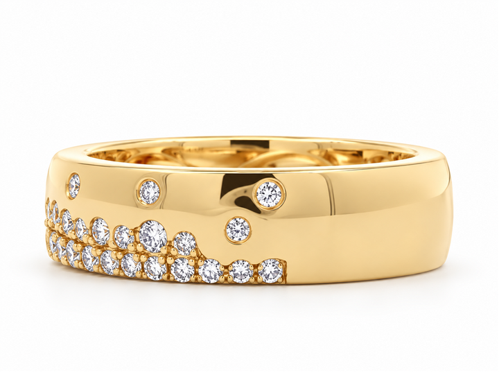 14K Yellow Gold Wide Pavé Natural Diamond Band – 0.45ctw