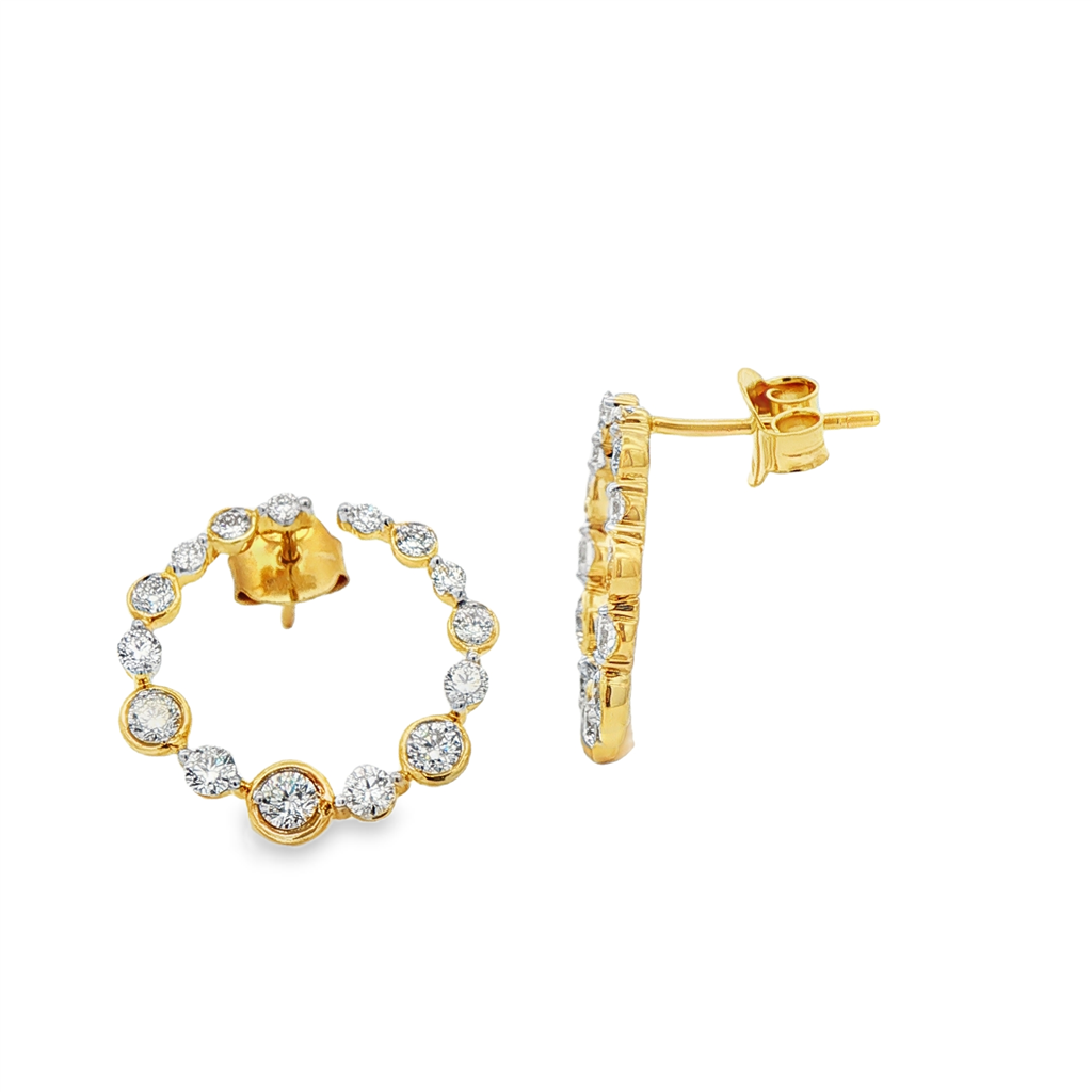 14K Yellow Gold Shared Prong Circle Diamond Stud Earrings – 1.46ctw.