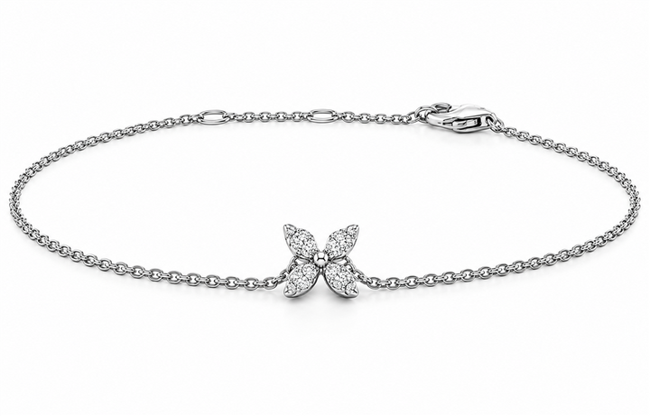 14K White Gold Single Butterfly Diamond Motif Bracelet - 0.20ctw.