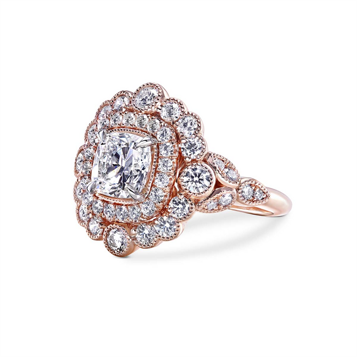 14K Rose Gold Ballerina Diamond Halo Semi-Mount Engagement Ring - 1.10ctw.