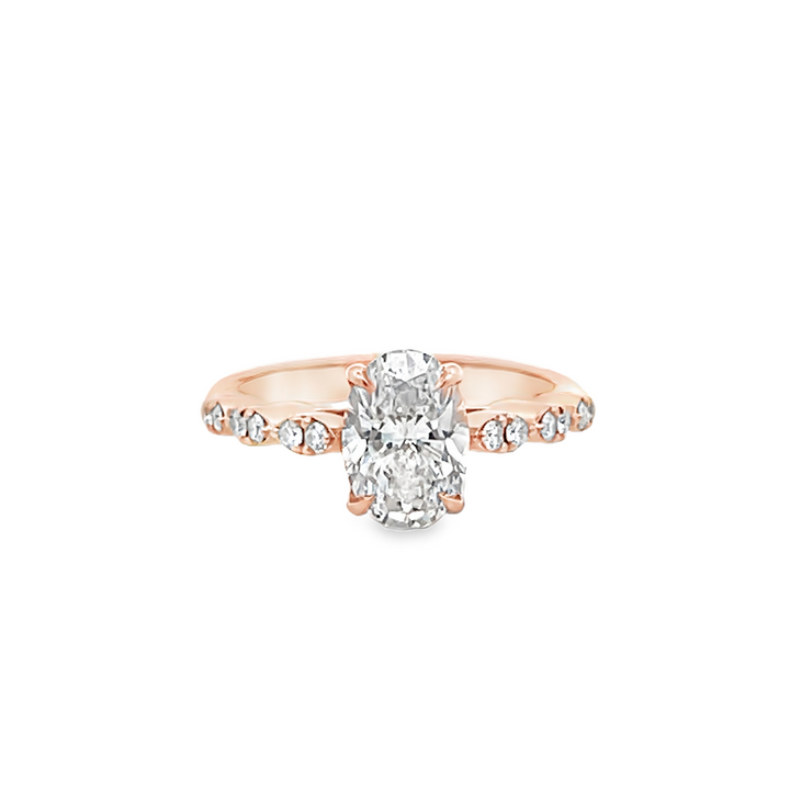 14K Rose Gold Oval Diamond Engagement Ring – 1.30ct F-SI1 GIA Center – 1.44 ctw.