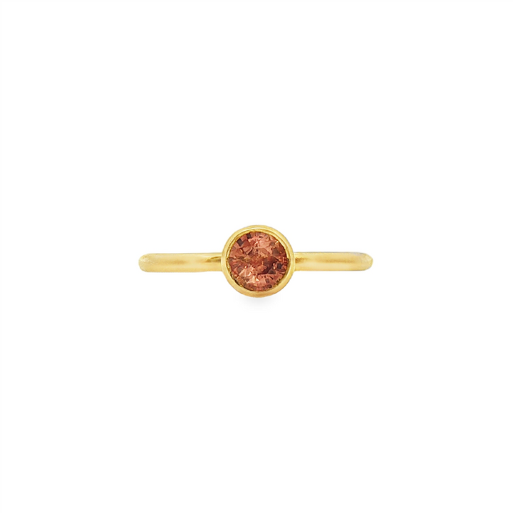 18K Yellow Gold Round Orange Sapphire Ring – 0.49ct