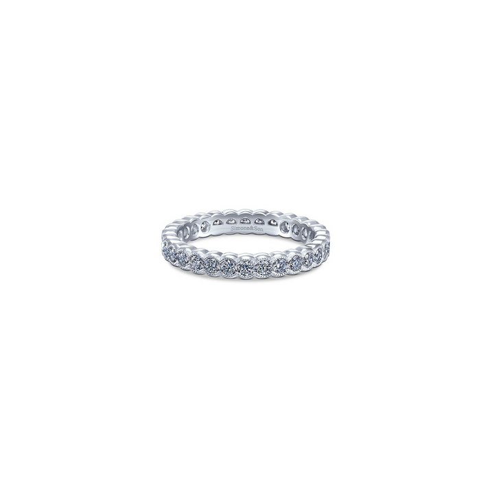 14K White Gold Bezel Diamond Wedding Band 0.90ctw.