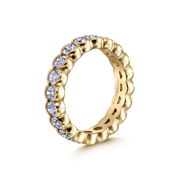 14K Yellow Gold Bezel Diamond Wedding Band 2.25ctw.