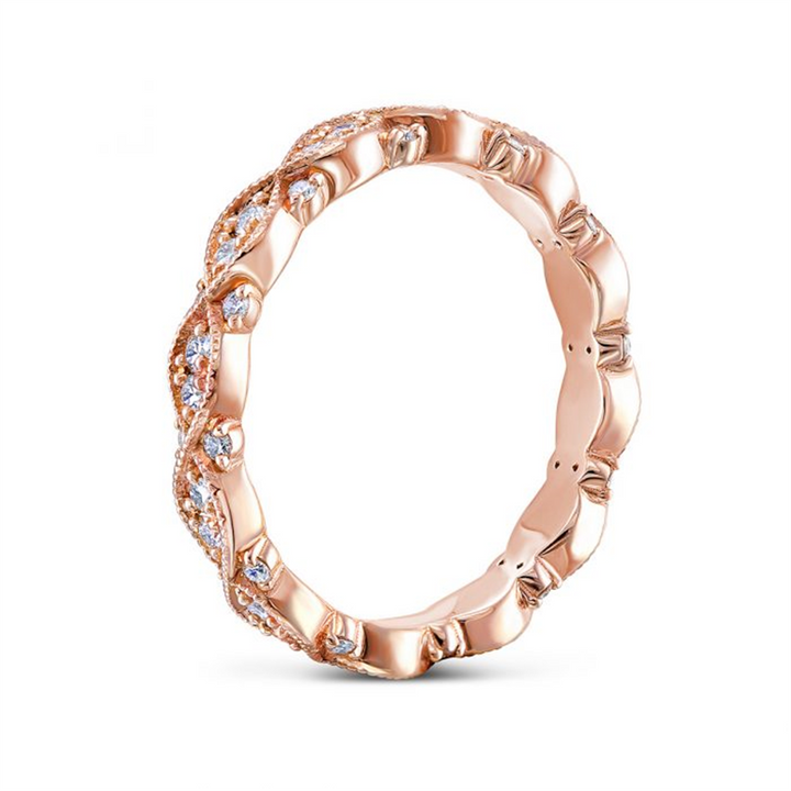 14K Rose Gold Twist Diamond Wedding Band 0.42ctw.