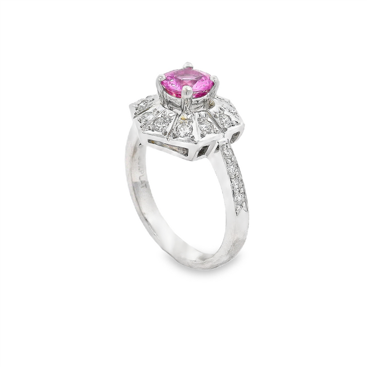 Platinum Pink Sapphire and Diamond Ring