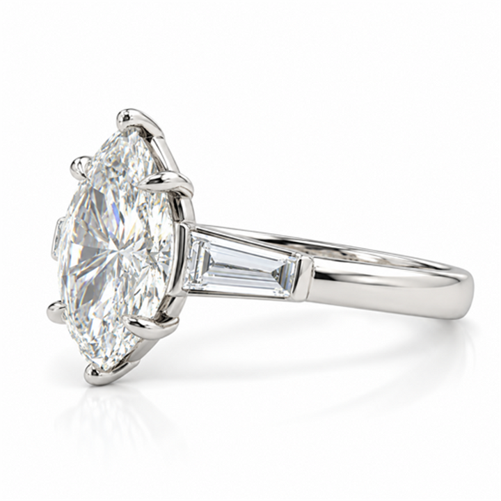 Platinum Marquise Semi-mount 3 Stone Engagement Ring .60ctw Lab Grown Baguette Cut Diamonds