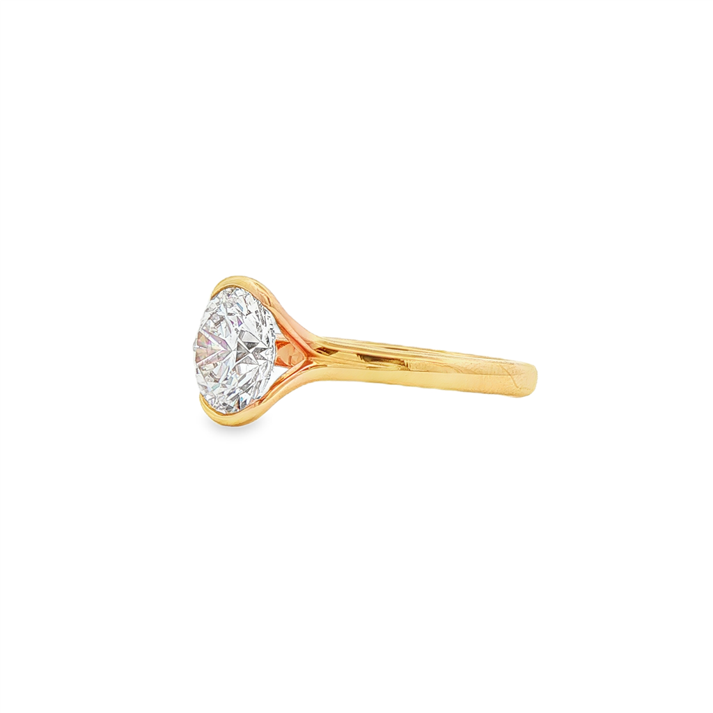 14K Yellow Gold 2.04ct Lab Grown Round Diamond Semi Bezel Engagement Ring