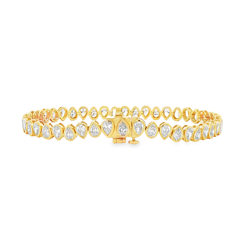 14K Yellow Gold Lab-Grown Pear Diamond Bezel-Set Tennis Bracelet – 7", approx. 6.79 CTW, 11.5g