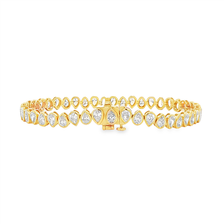 14K Yellow Gold Lab-Grown Pear Diamond Bezel-Set Tennis Bracelet – 7", approx. 6.79 CTW, 11.5g