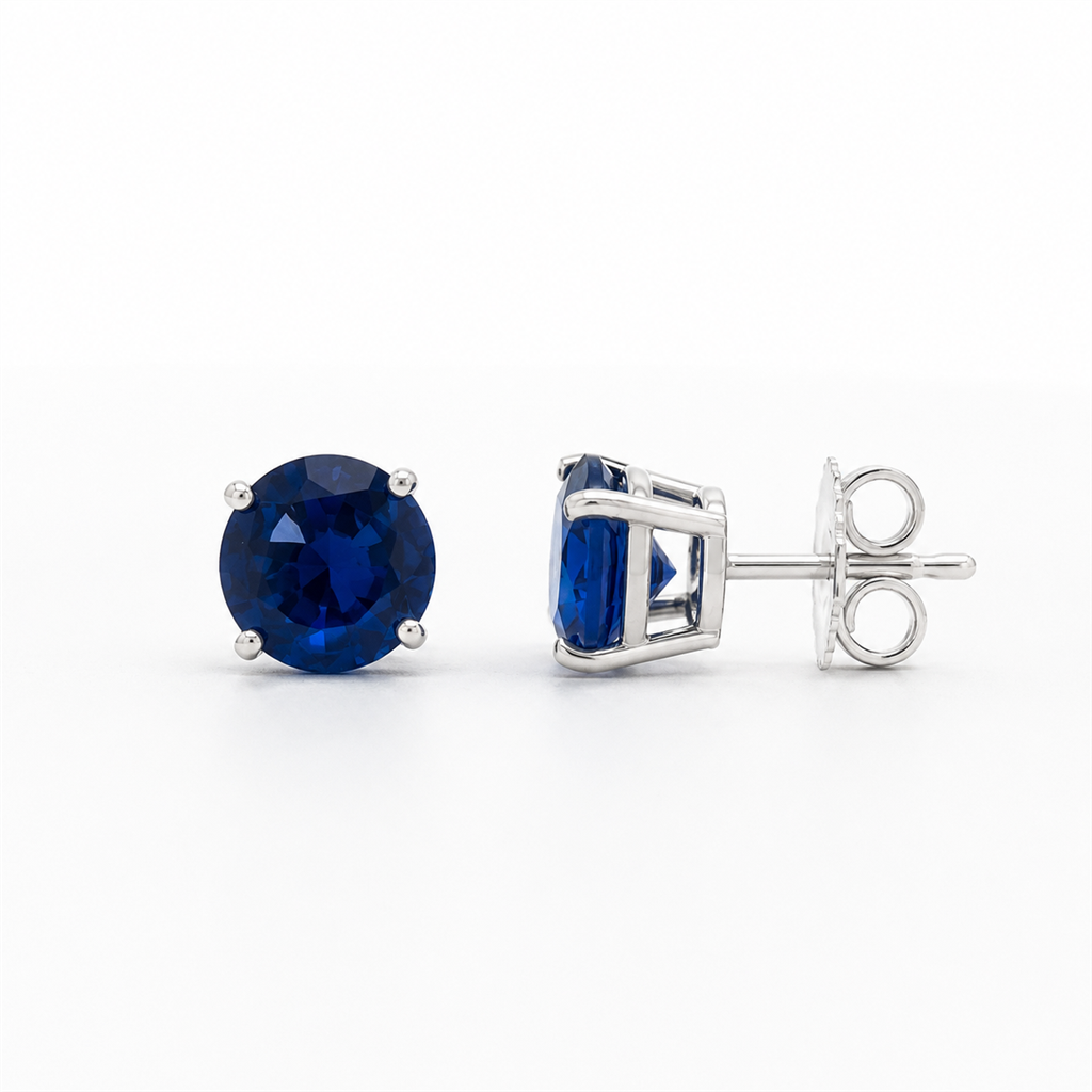 14K White Gold Synthetic Blue Spinel Stud Earrings – 6.5mm Round