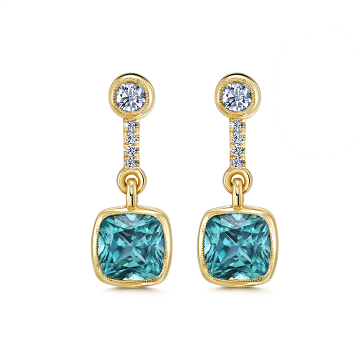 18K Yellow Gold Afghan Tourmaline & Diamond Earrings