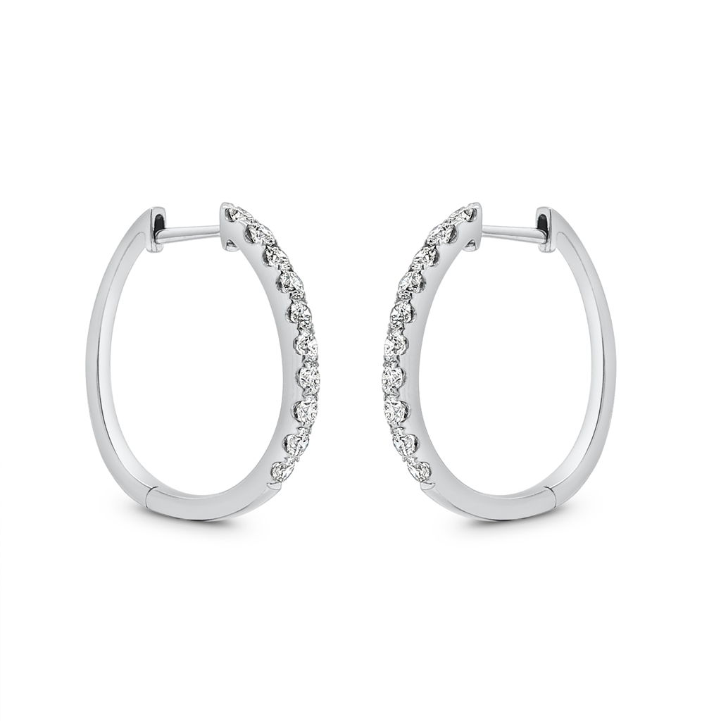 14K White Gold 23x2.2mm Diamond Oval Hoop Earrings – 0.77ctw.