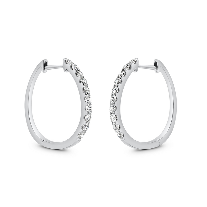 14K White Gold 23x2.2mm Diamond Oval Hoop Earrings – 0.77ctw.