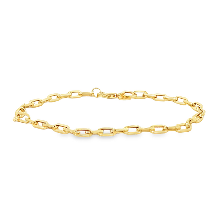 14K Yellow Gold Hollow Paperclip Bracelet – 3 × 6mm, 7", 2g