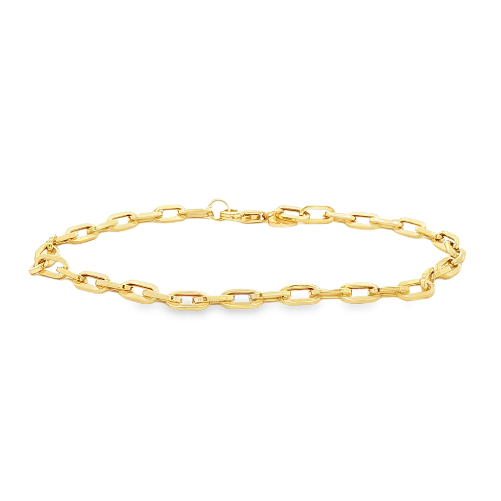 14K Yellow Gold Hollow Paperclip Bracelet – 3 × 6mm, 7", 2g