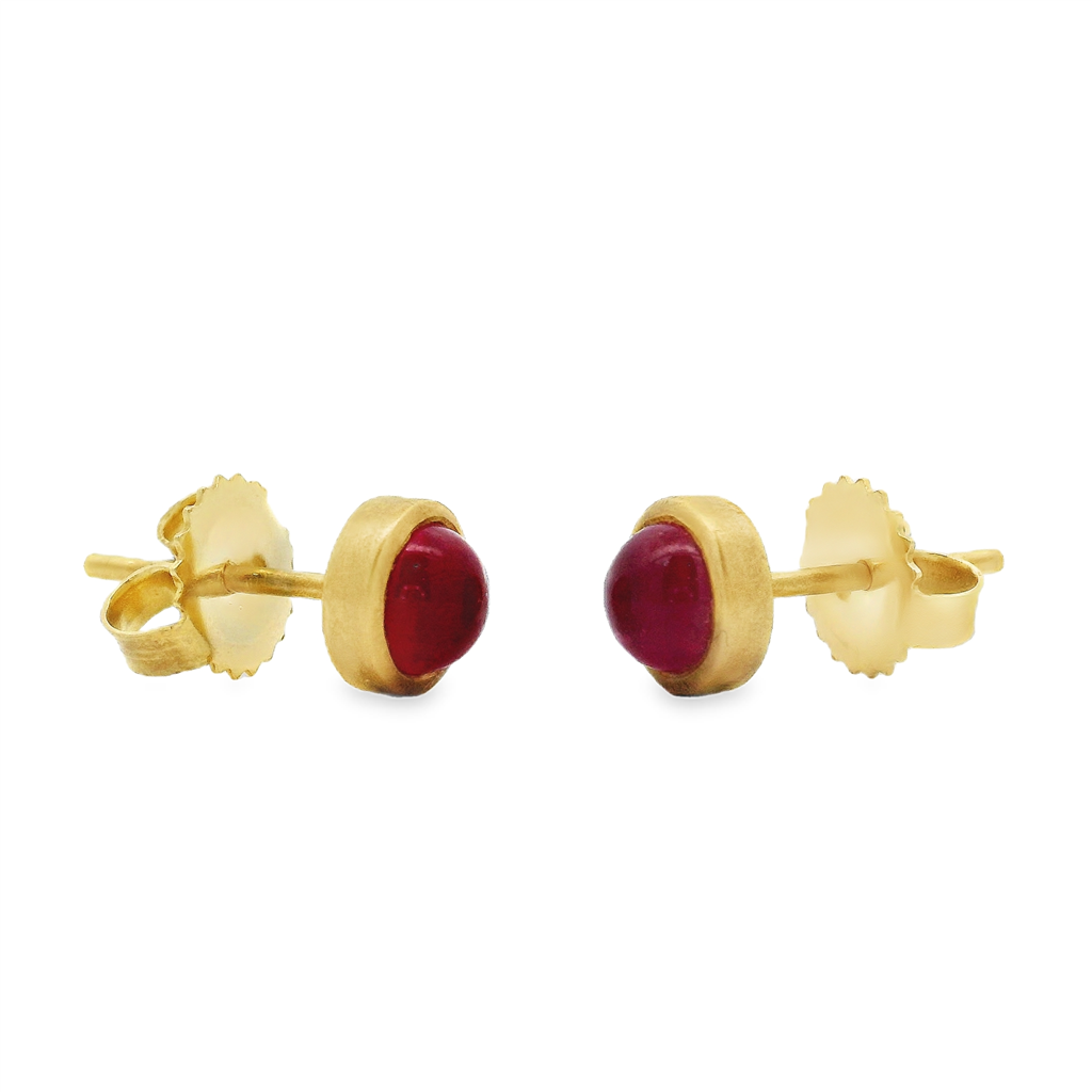 18K Yellow Gold Pink Spinel Cabochon Stud Earrings – 1.62ctw.