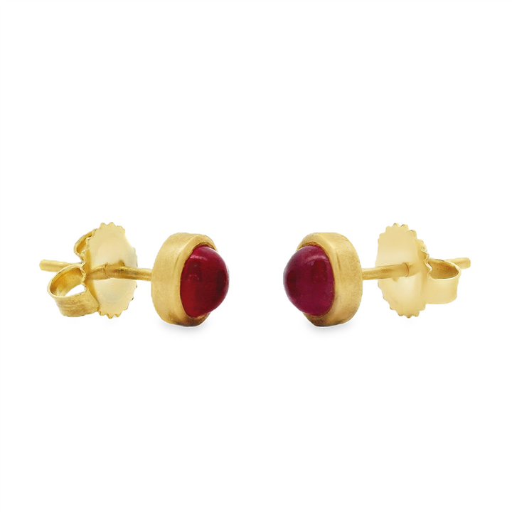 18K Yellow Gold Pink Spinel Cabochon Stud Earrings – 1.62ctw.