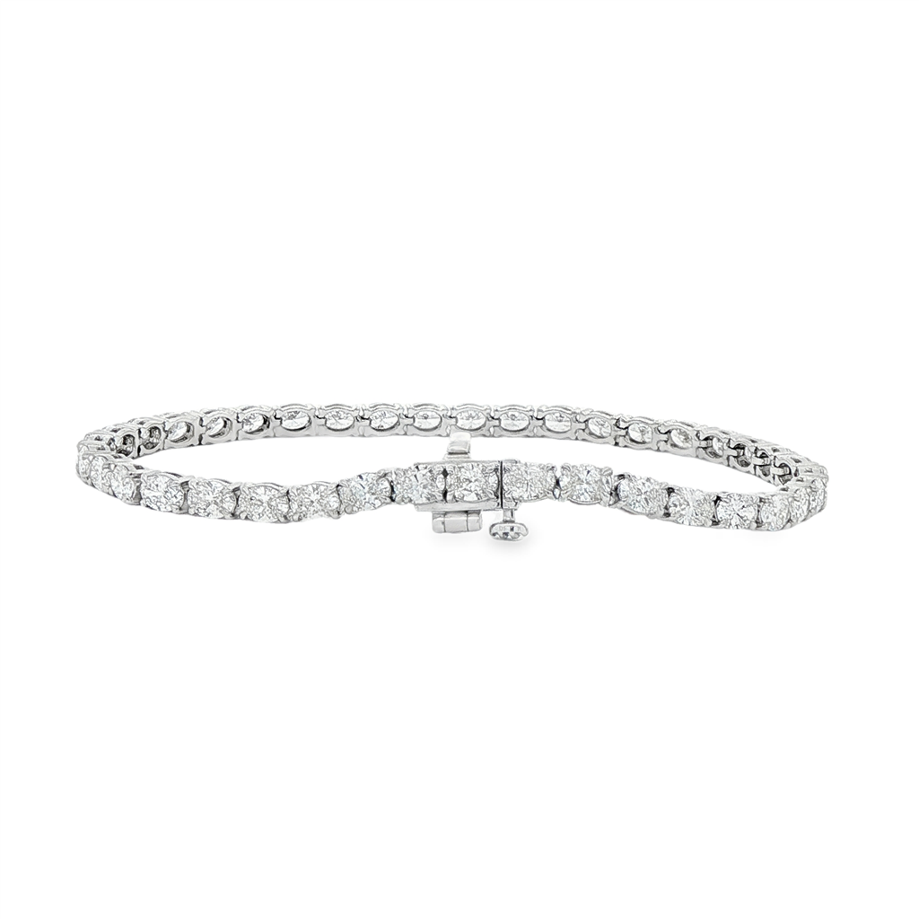 14K White Gold Lab-Grown Oval Diamond Tennis Bracelet – 7", approx. 6.71 CTW, 8.8g