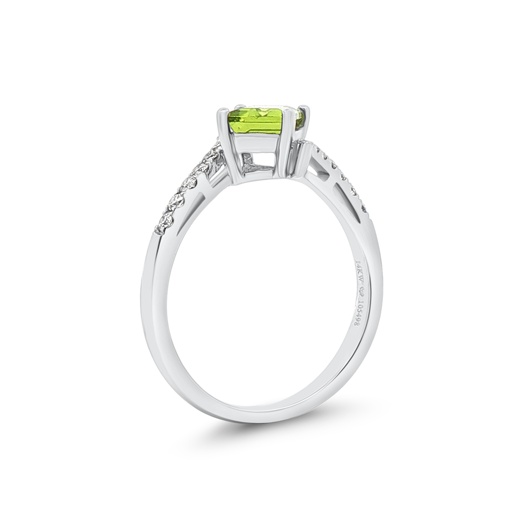 14K White Gold Peridot & Natural Diamond Ring