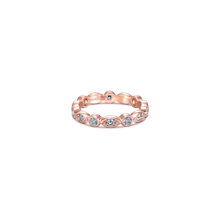 14K Rose Gold Round and Marquise Bezel Diamond Wedding Band 0.84ctw.