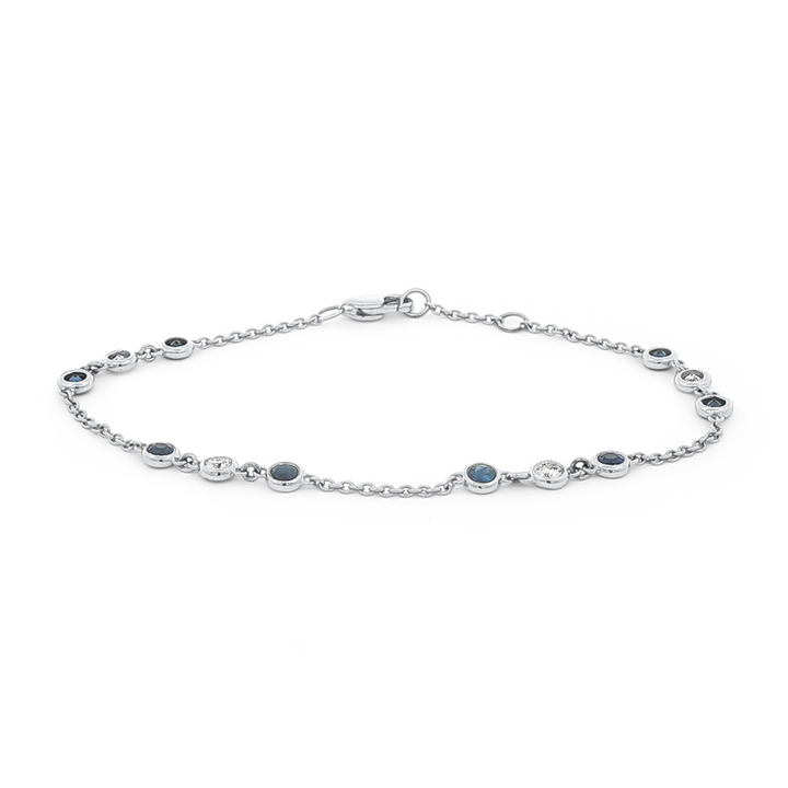 14K White Gold Blue Sapphire and Diamond Bezel Bracelet – 1.11ctw.