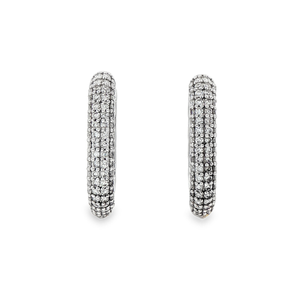 14K White Gold 16.5x3.2mm Square/Oval Natural Diamond Hoop Earrings – 0.59ctw.
