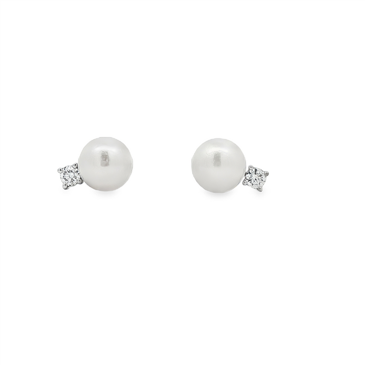 14K White Gold 8mm Pearl Diamond Stud Earrings – 0.20ctw