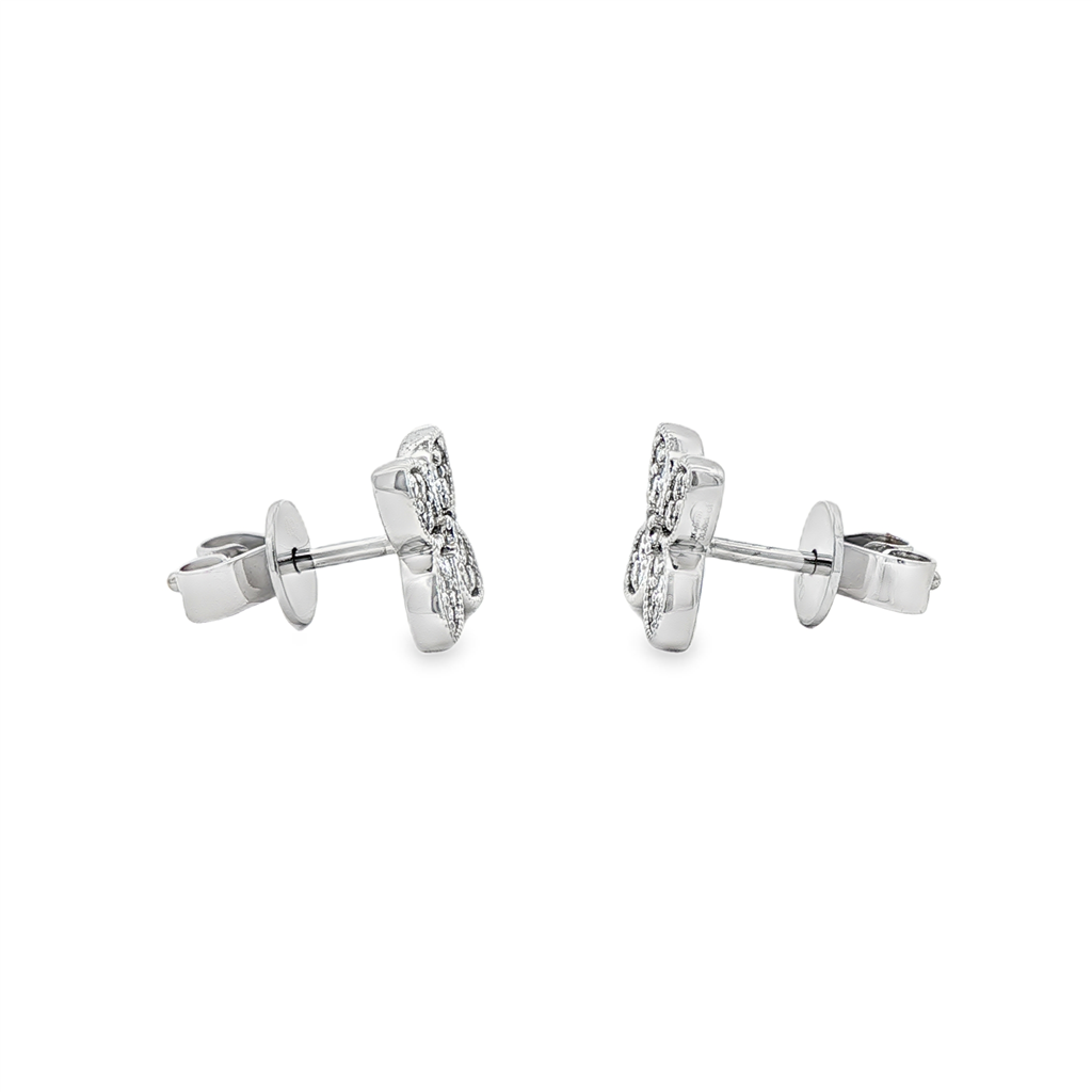 18K White Gold 4-Petal Flower Diamond Stud Earrings – 0.30ctw.