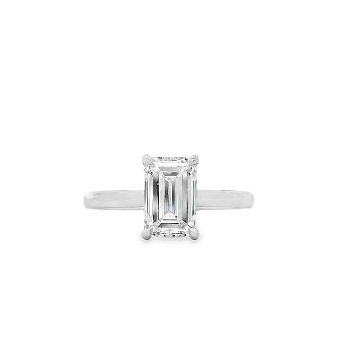 14K White Gold Cathedral Solitaire Engagement Ring – 1.58ct Emerald-Cut Lab-Grown Diamond
