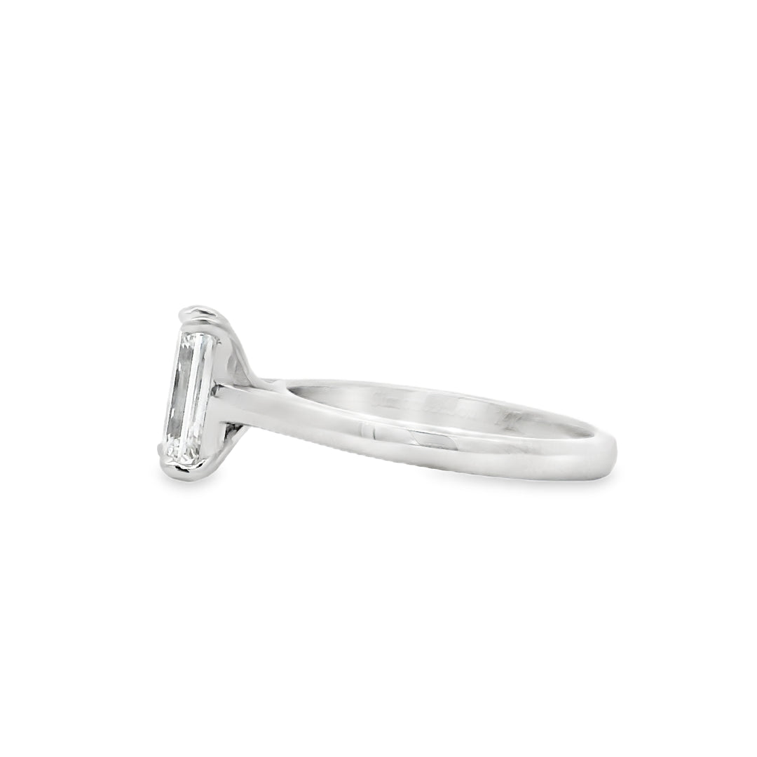 14K White Gold Cathedral Solitaire Engagement Ring – 1.58ct Emerald-Cut Lab-Grown Diamond