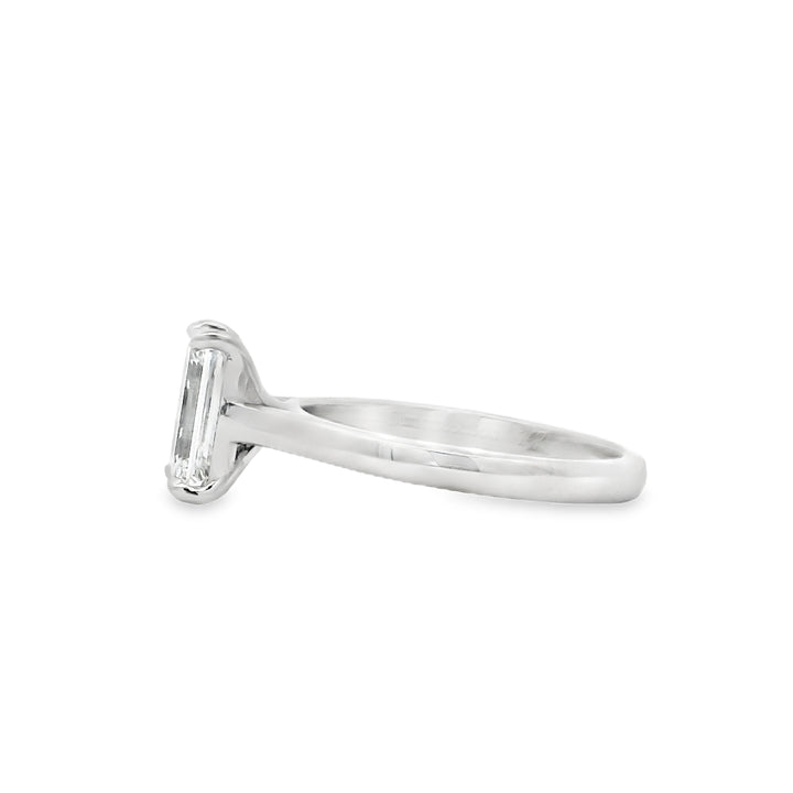 14K White Gold Cathedral Solitaire Engagement Ring – 1.58ct Emerald-Cut Lab-Grown Diamond