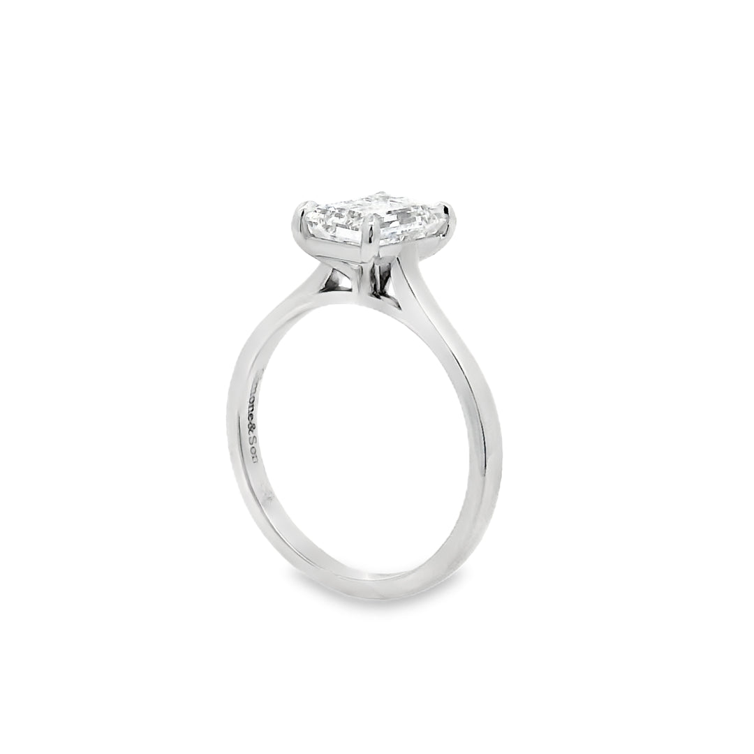 14K White Gold Cathedral Solitaire Engagement Ring – 1.58ct Emerald-Cut Lab-Grown Diamond