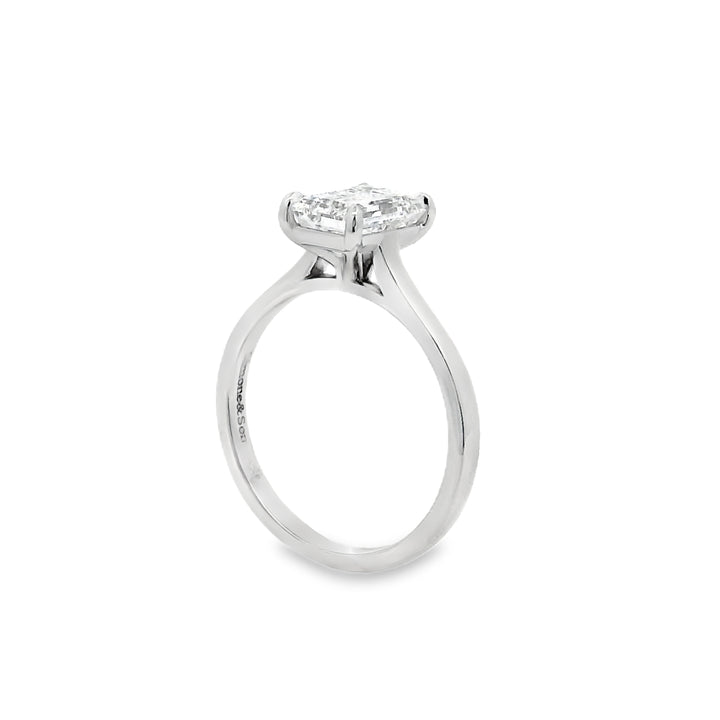14K White Gold Cathedral Solitaire Engagement Ring – 1.58ct Emerald-Cut Lab-Grown Diamond