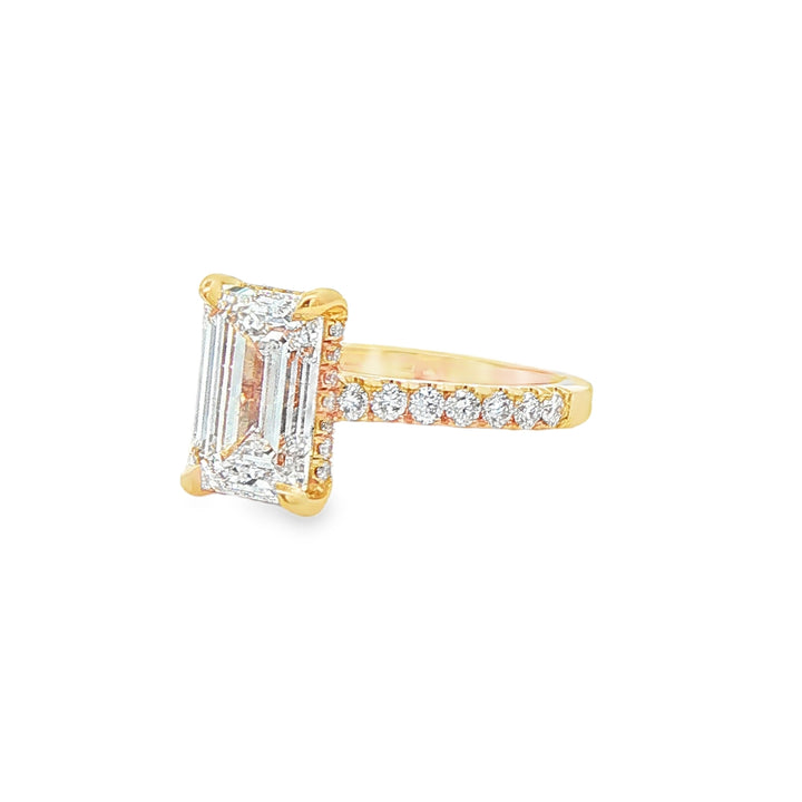 14K Yellow Gold Hidden Halo Cathedral Engagement Ring – 2.06ct Emerald-Cut Center, 0.30ctw Accents