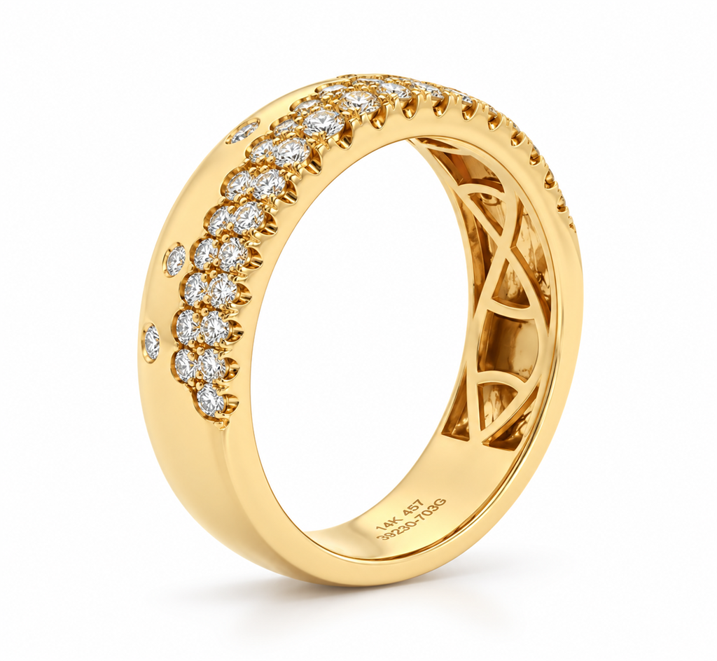 14K Yellow Gold Wide Pavé Natural Diamond Band – 0.45ctw