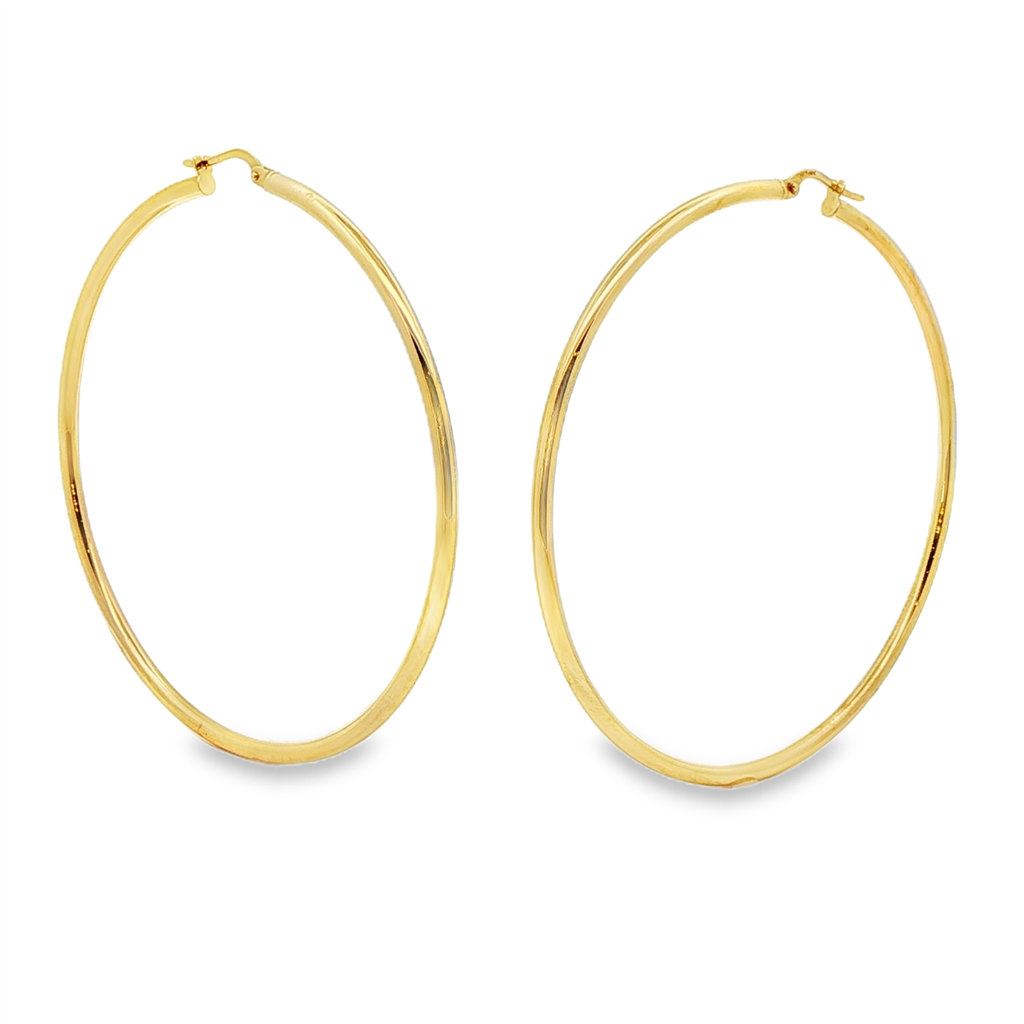 14K Yellow Gold Medium Light Hoop Earrings 60mm – 4.6g