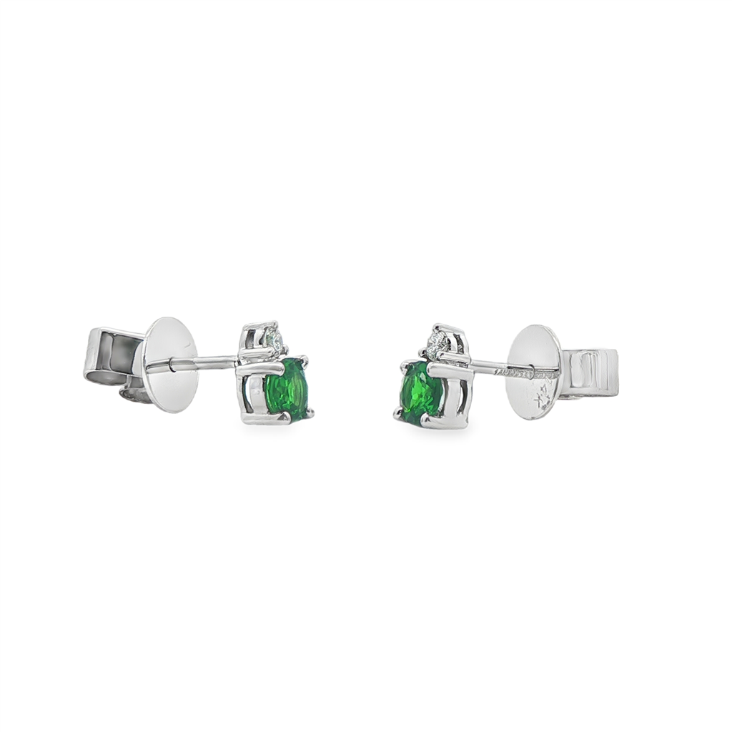 14K White Gold Two-Stone Stud Earrings – Diamonds 0.06ctw. & Tsavorite Garnets 0.50ctw.