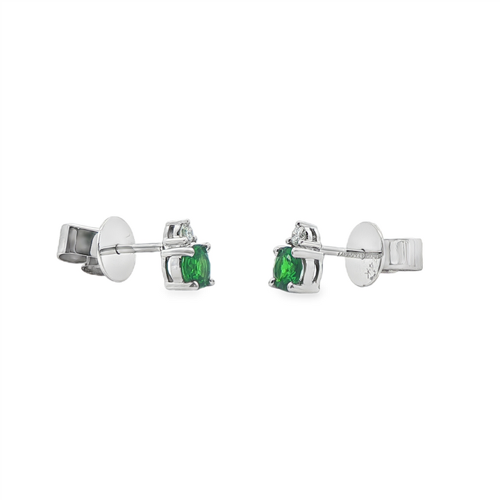 14K White Gold Two-Stone Stud Earrings – Diamonds 0.06ctw. & Tsavorite Garnets 0.50ctw.