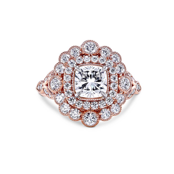 14K Rose Gold Ballerina Diamond Halo Semi-Mount Engagement Ring 1.10ctw.